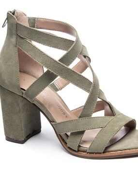 Chinese Laundry Olive Suede Strappy Block Heel Sandal